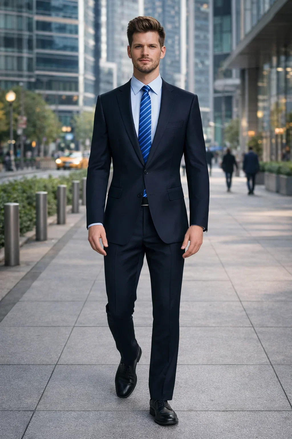 Dark Navy Solid 100% Wool Flat Front Fitted Suit - Image 5