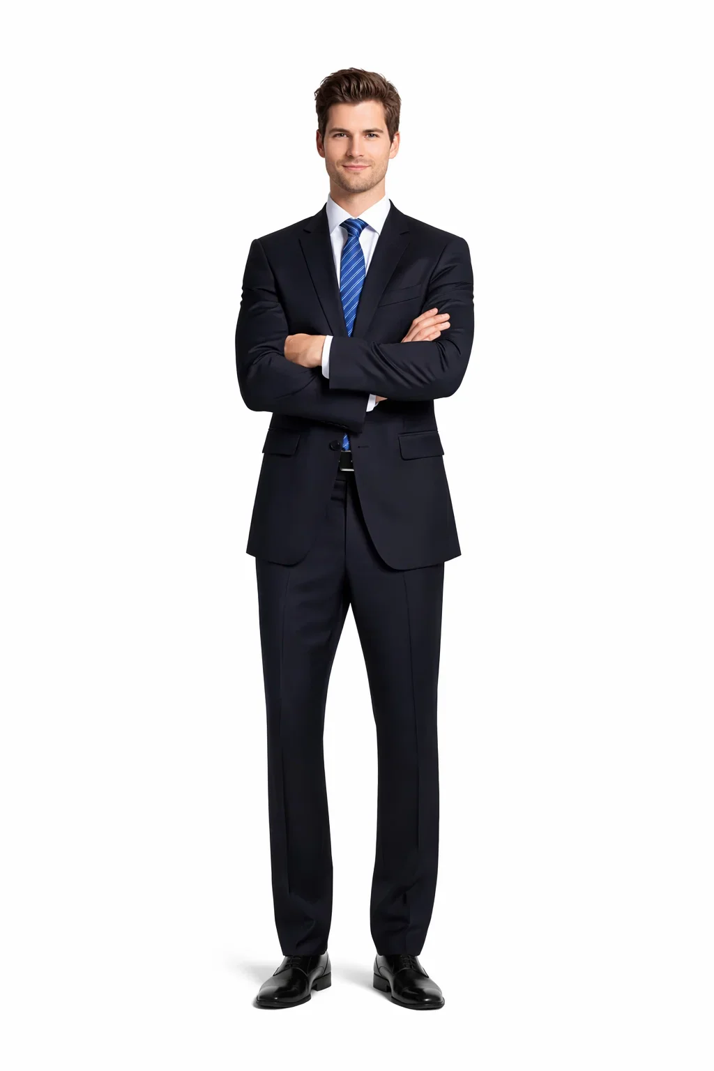 Dark Navy Solid 100% Wool Flat Front Fitted Suit - Image 6