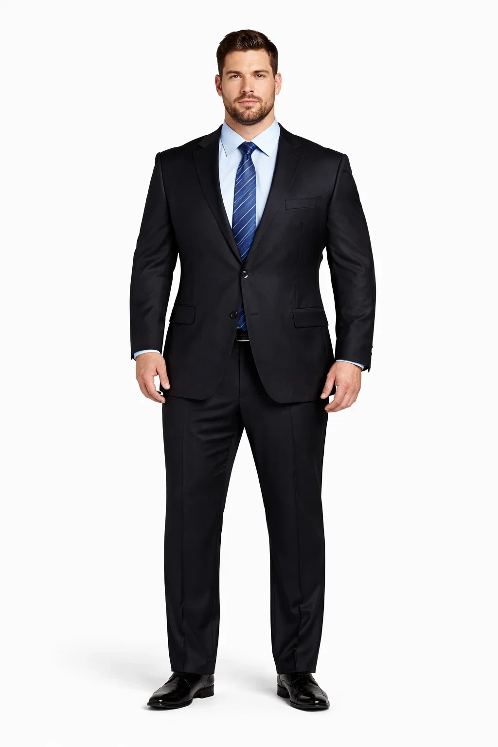 Dark Navy Solid 100% Wool Flat Front Fitted Suit - Image 8