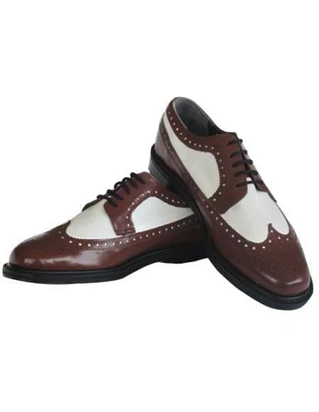 Belvedere 1920s Brown & White Mobster Spectator Dress Shoes