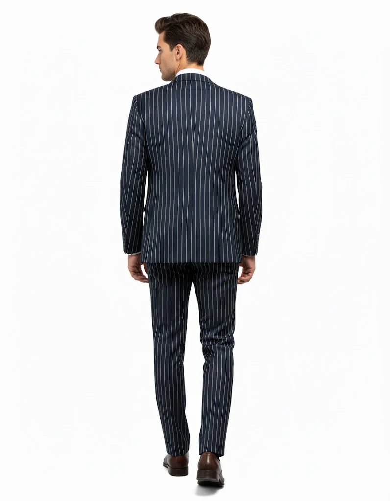 1920'S Gangster Bold Pinstripe ~ Stripe Men'S Stripe Mars Dark Blue Fashion Vested Suit Pleated Pant - Image 4