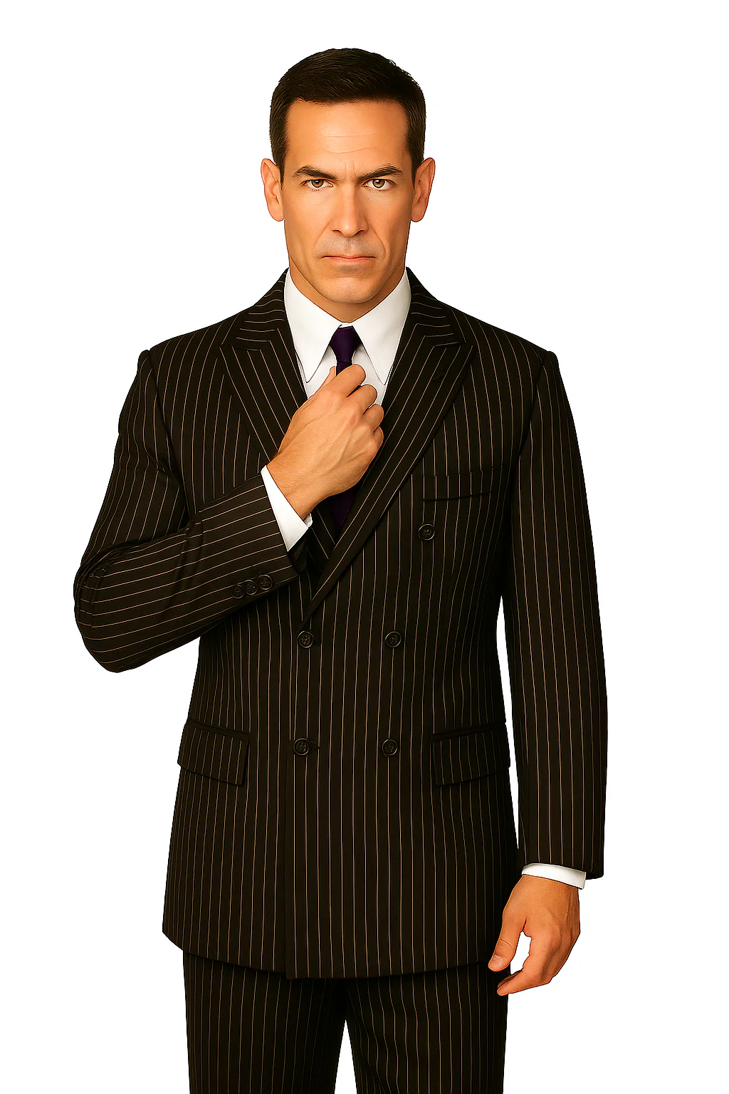1920s Gangster Custom - Black Bold Gangster Pinstripe Suit - Image 2
