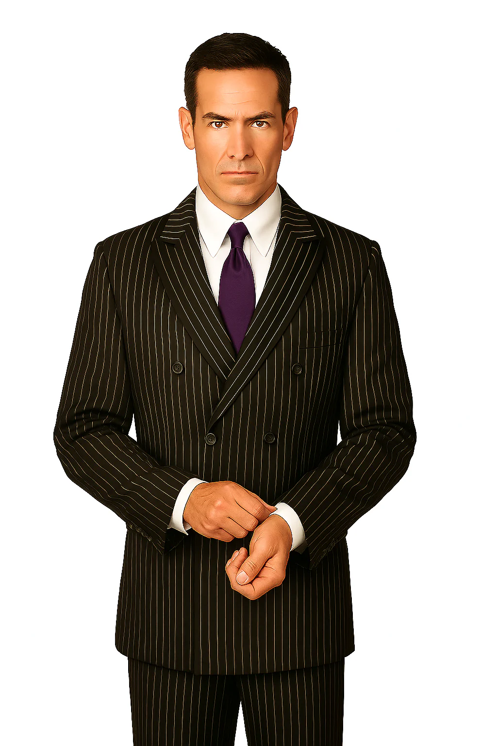 1920s Gangster Custom - Black Bold Gangster Pinstripe Suit - Image 3