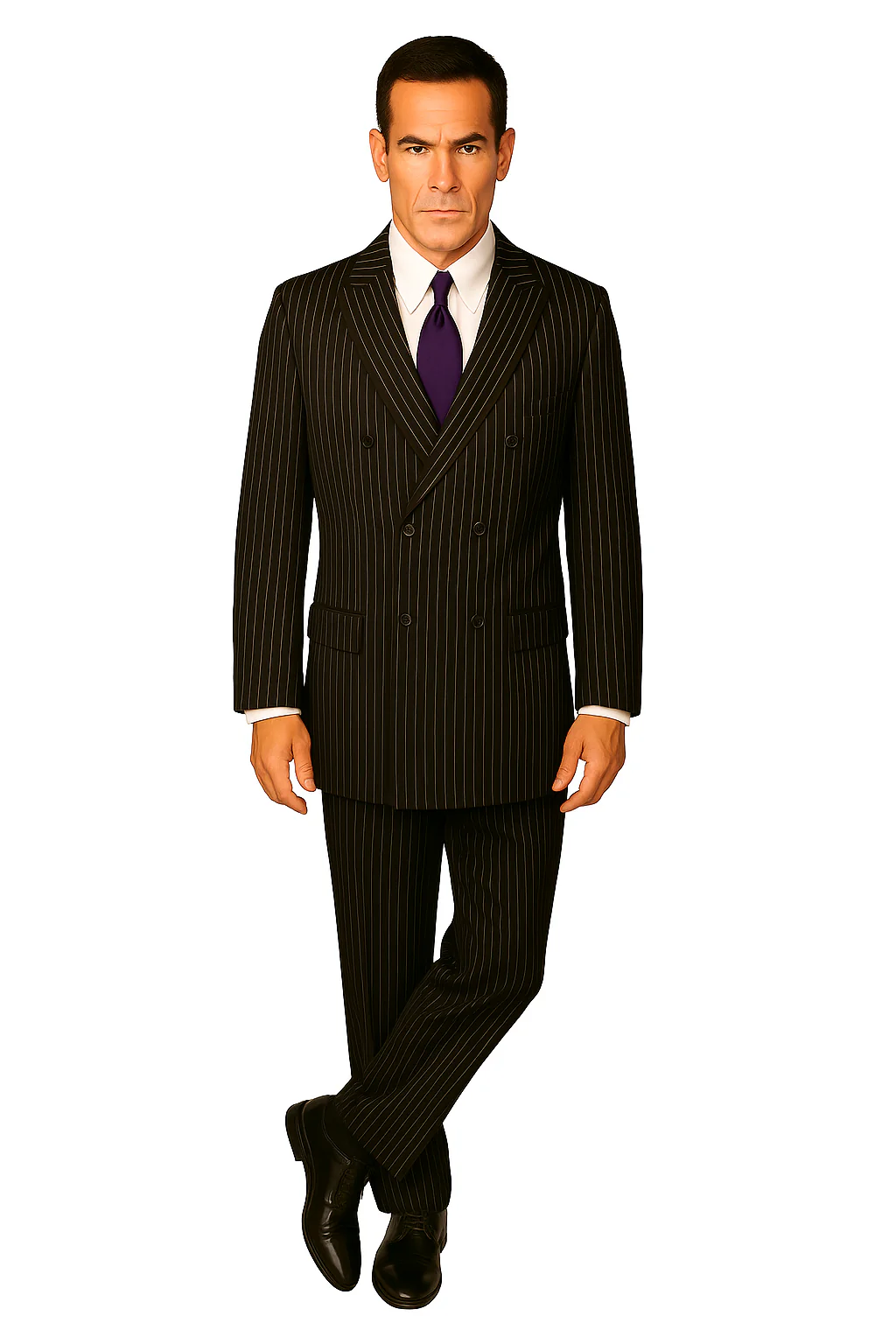 1920s Gangster Custom - Black Bold Gangster Pinstripe Suit - Image 4