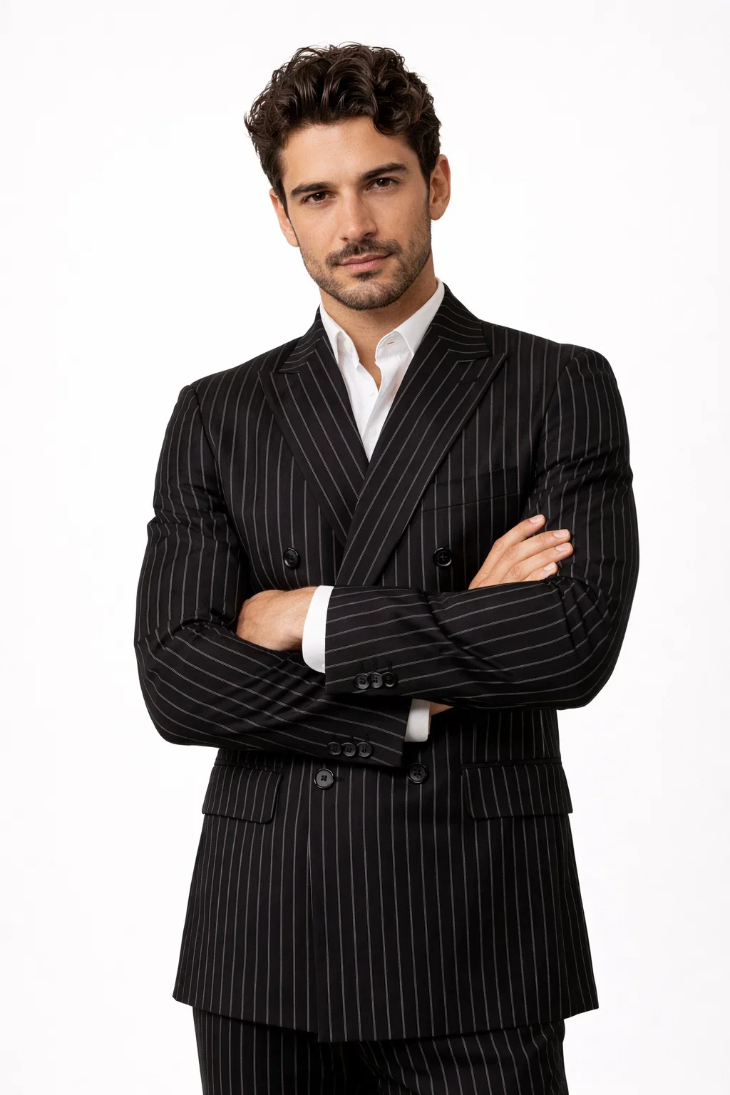 1920s Gangster Custom - Bold Gangster Pinstripe Suit Black - Image 5