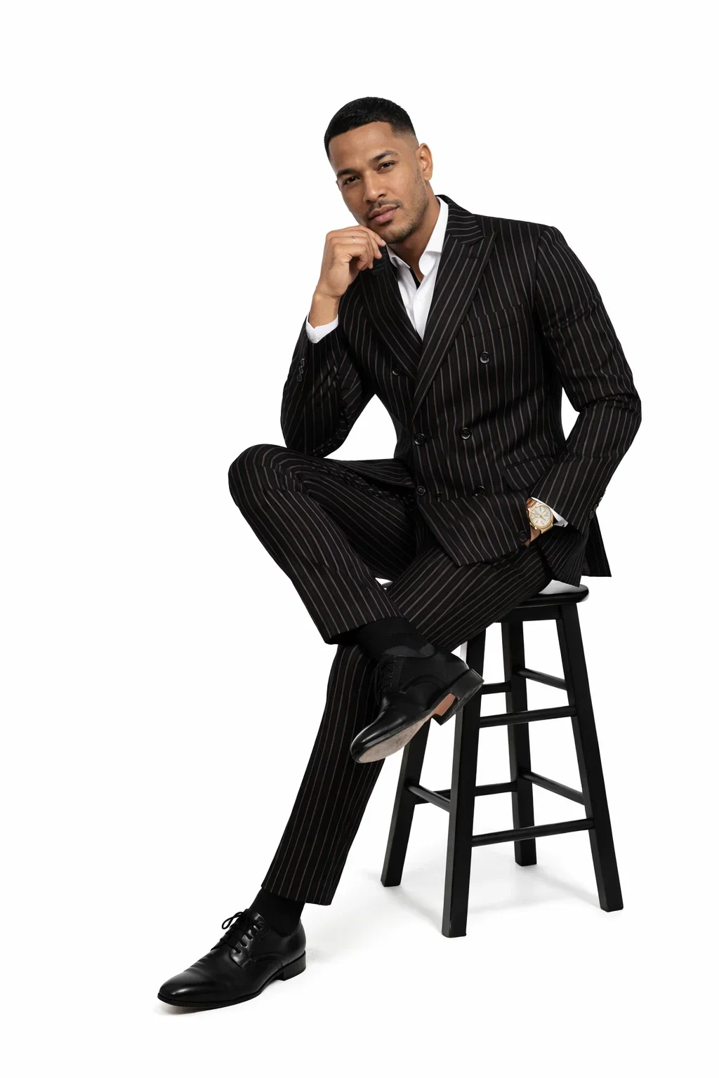 1920s Gangster Custom - Bold Gangster Pinstripe Suit Black - Image 6