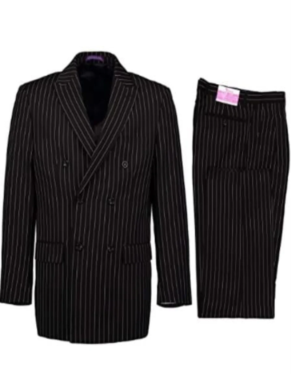 1920s Gangster Custom - Bold Gangster Pinstripe Suit Black - Image 9
