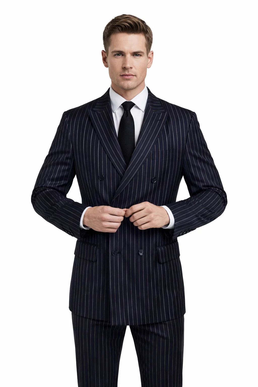 1920s Gangster Custom - Bold Gangster Pinstripe Suit Navy Blue - Image 3