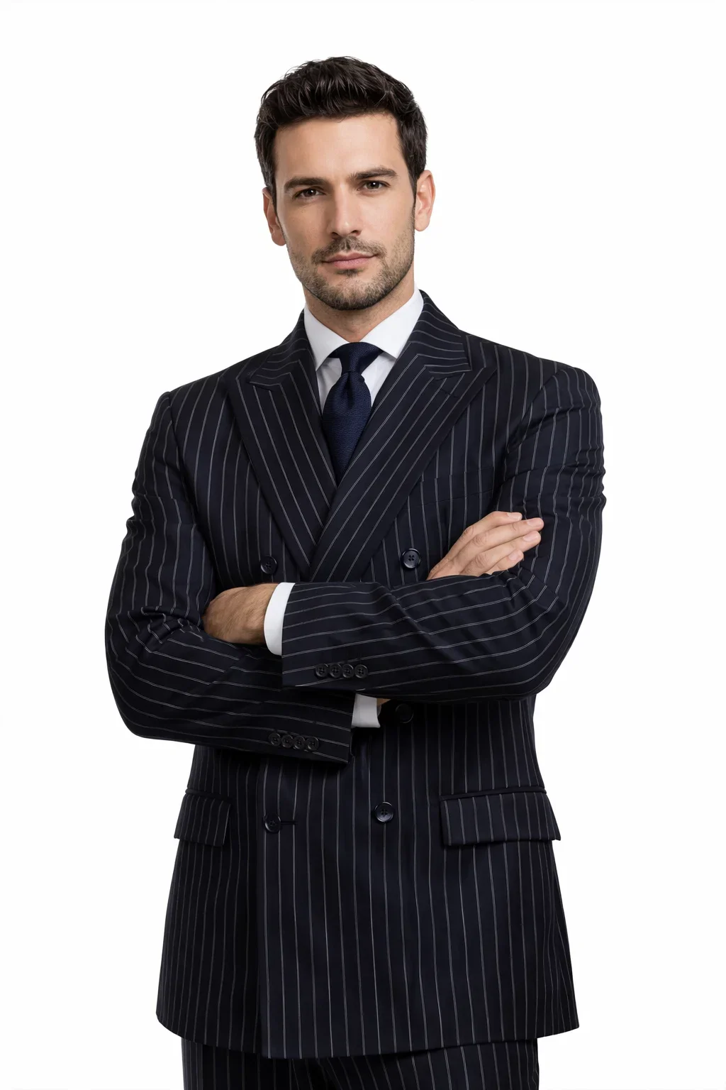 1920s Gangster Custom - Bold Gangster Pinstripe Suit Navy Blue - Image 4