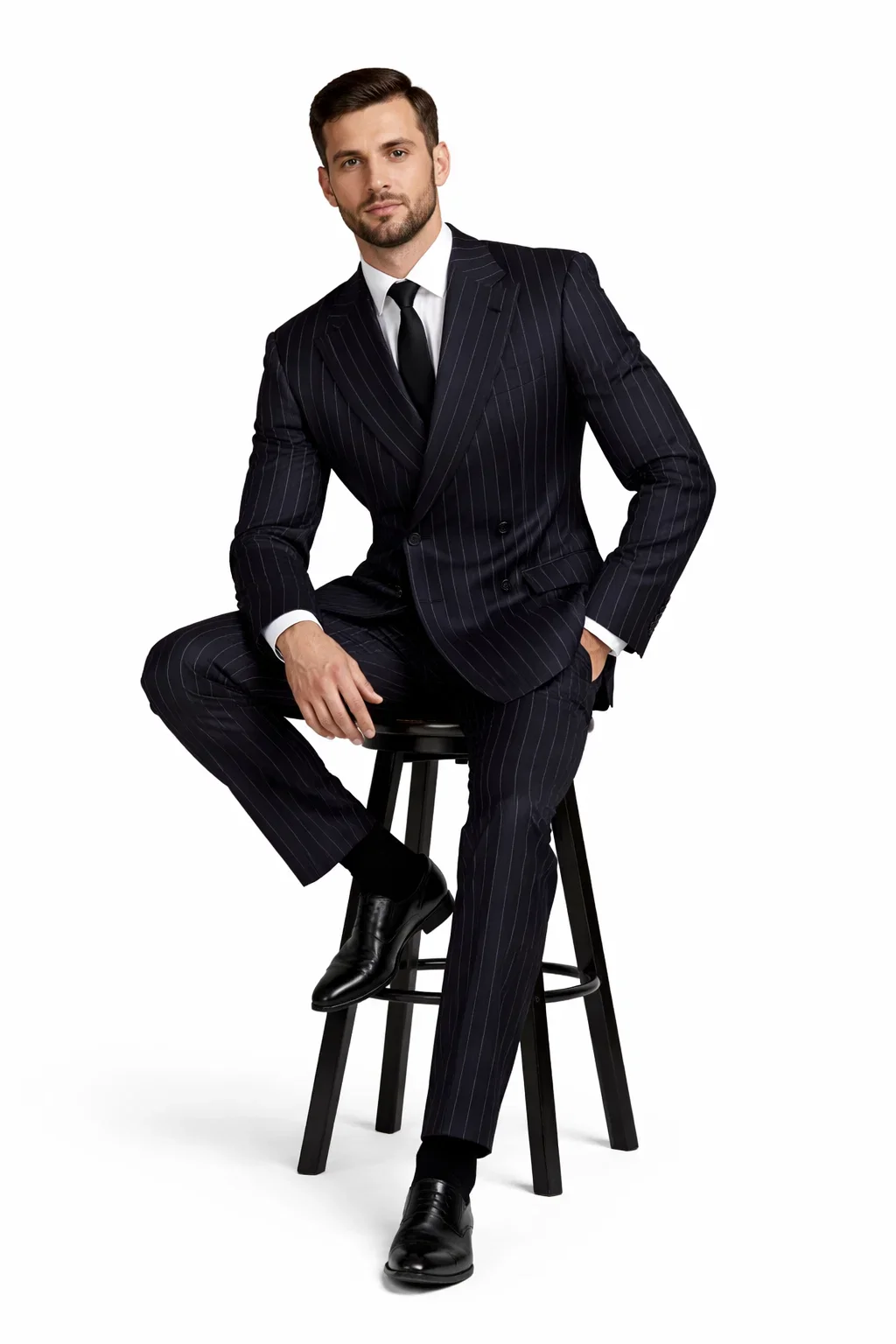 1920s Gangster Custom - Bold Gangster Pinstripe Suit Navy Blue - Image 5