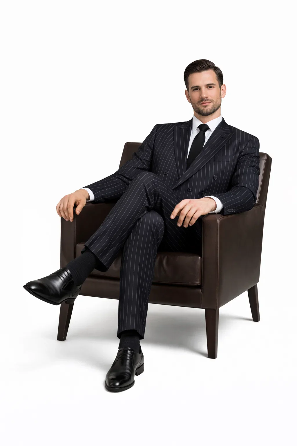 1920s Gangster Custom - Bold Gangster Pinstripe Suit Navy Blue - Image 6