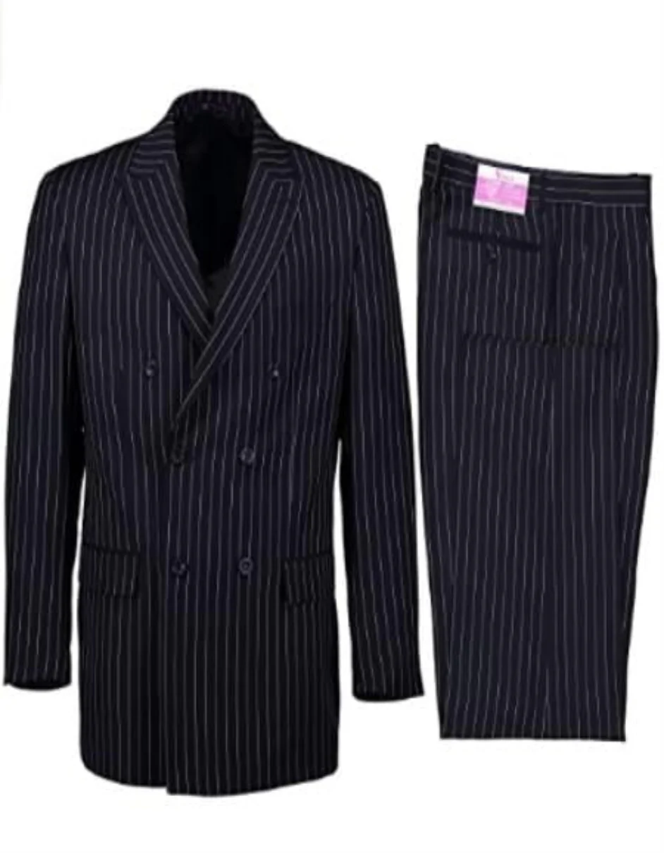 1920s Gangster Custom - Bold Gangster Pinstripe Suit Navy Blue - Image 9