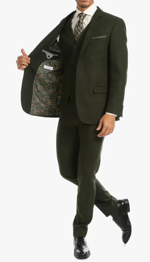 1920's Men's Clothing - Tweed Suit - Herringbone 1920s Mens Suit - Vintage Hunter Green Tweed Suit - Image 6