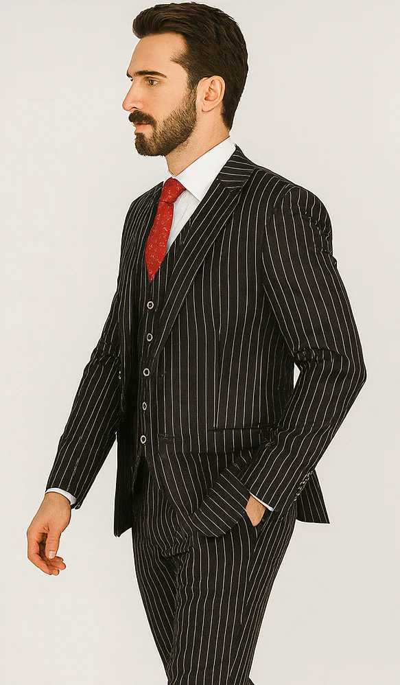 1920s Mens Suit - 1920s Mens Outfit - 1920s costume  Bold Pinstripe Suit in  Black - Image 3