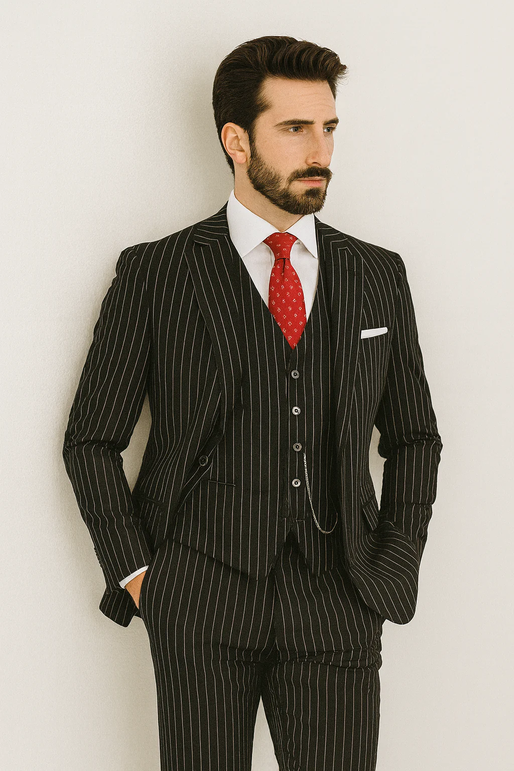1920s Mens Suit - 1920s Mens Outfit - 1920s costume  Bold Pinstripe Suit in  Black - Image 4