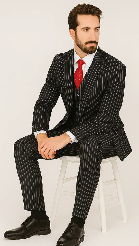 1920s Mens Suit - 1920s Mens Outfit - 1920s costume  Bold Pinstripe Suit in  Black - Image 5