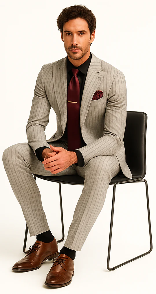 1920s Mint Grey And Black Pinstripe Suit - Vested Stripe Gangster Suits - SAM371SK-01 - Image 4