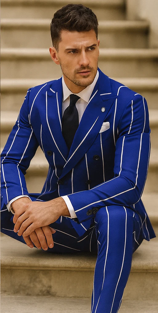 1920s Style Suit - Gangster Suit - Pinstripe Suit - Double Breasted Suits - Black and Gold Pinstripe - Royal and White Pinstripe - Image 4