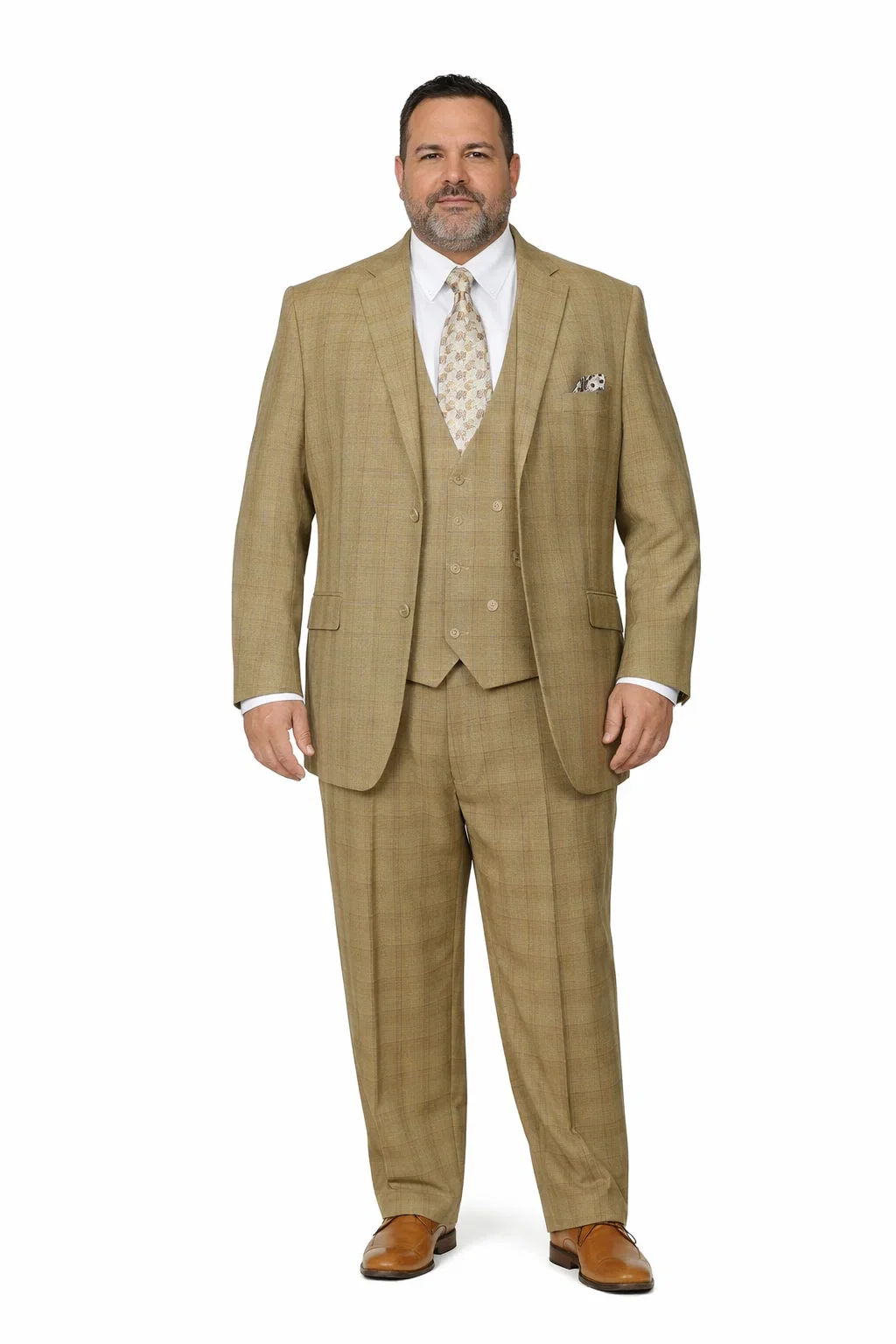 1920s Vintage Suits Patterns Checkered Suit Tan - Image 5