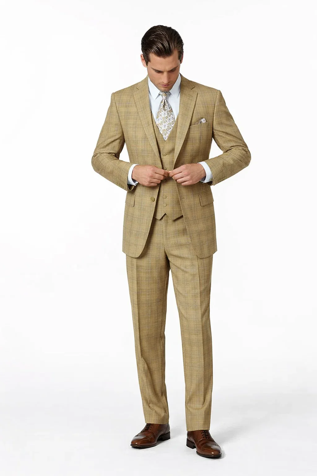 1920s Vintage Suits Patterns Checkered Suit Tan - Image 7