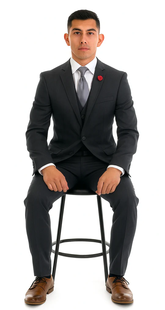 Vitali Brand Suits - 2 Button Sharkskin Textured Pattern Tapered Fit Suit Slim Fit With Vent Charcoal Online Discount Fashion Sale - Image 4