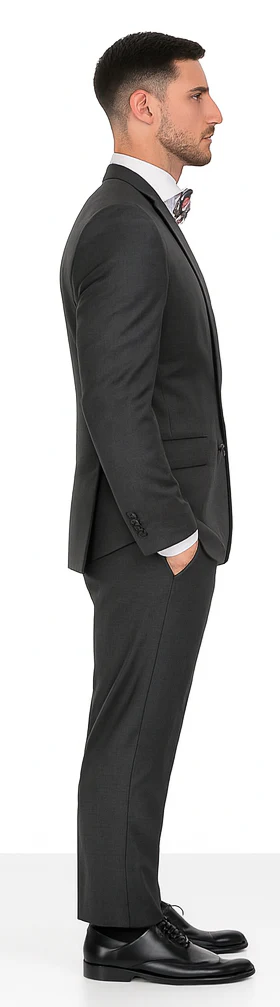 Vitali Brand Suits - 2 Button Sharkskin Textured Pattern Tapered Fit Suit With Vent Slim Fit Charcoal Online Discount Fashion Sale - Image 3