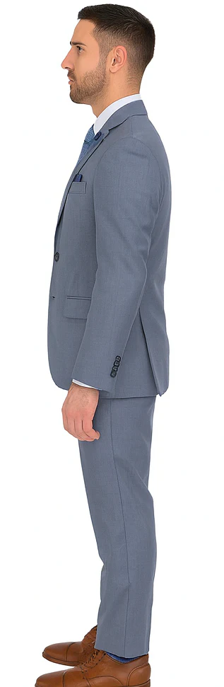 Vitali Brand Suits - 2 Button Slim Fit Sharkskin Textured Pattern Tapered Fit Suit With Vent Light Blue Online Discount Fashion Sale - Image 3