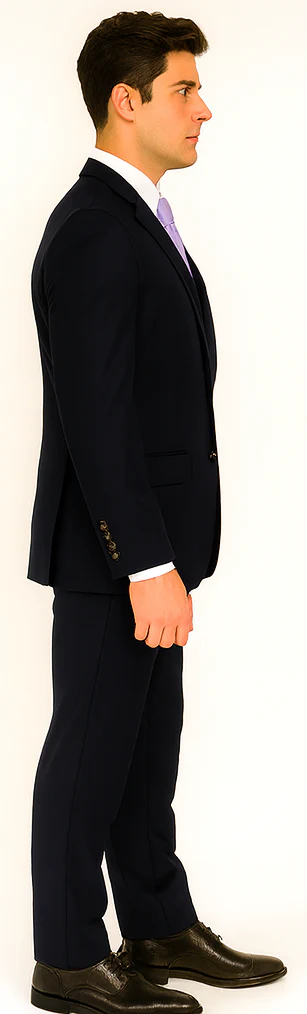 Vitali Brand Suits - 2 Button Suit Slim Fit Sharkskin Textured Pattern Tapered Fit With Vent Dark Navy Online Discount Fashion Sale - Image 3