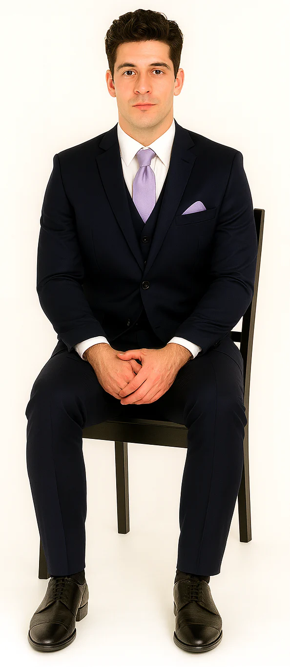 Vitali Brand Suits - 2 Button Suit Slim Fit Sharkskin Textured Pattern Tapered Fit With Vent Dark Navy Online Discount Fashion Sale - Image 4