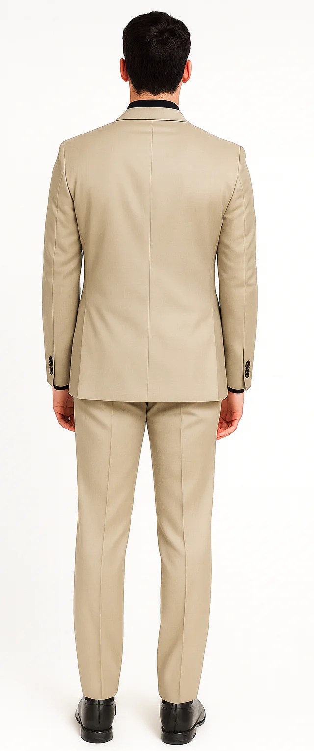 Vitali Brand Suits - 2 Button Suit Slim Fit Sharkskin Textured Pattern Tapered Fit With Vent Sand Online Discount Fashion Sale - Image 3