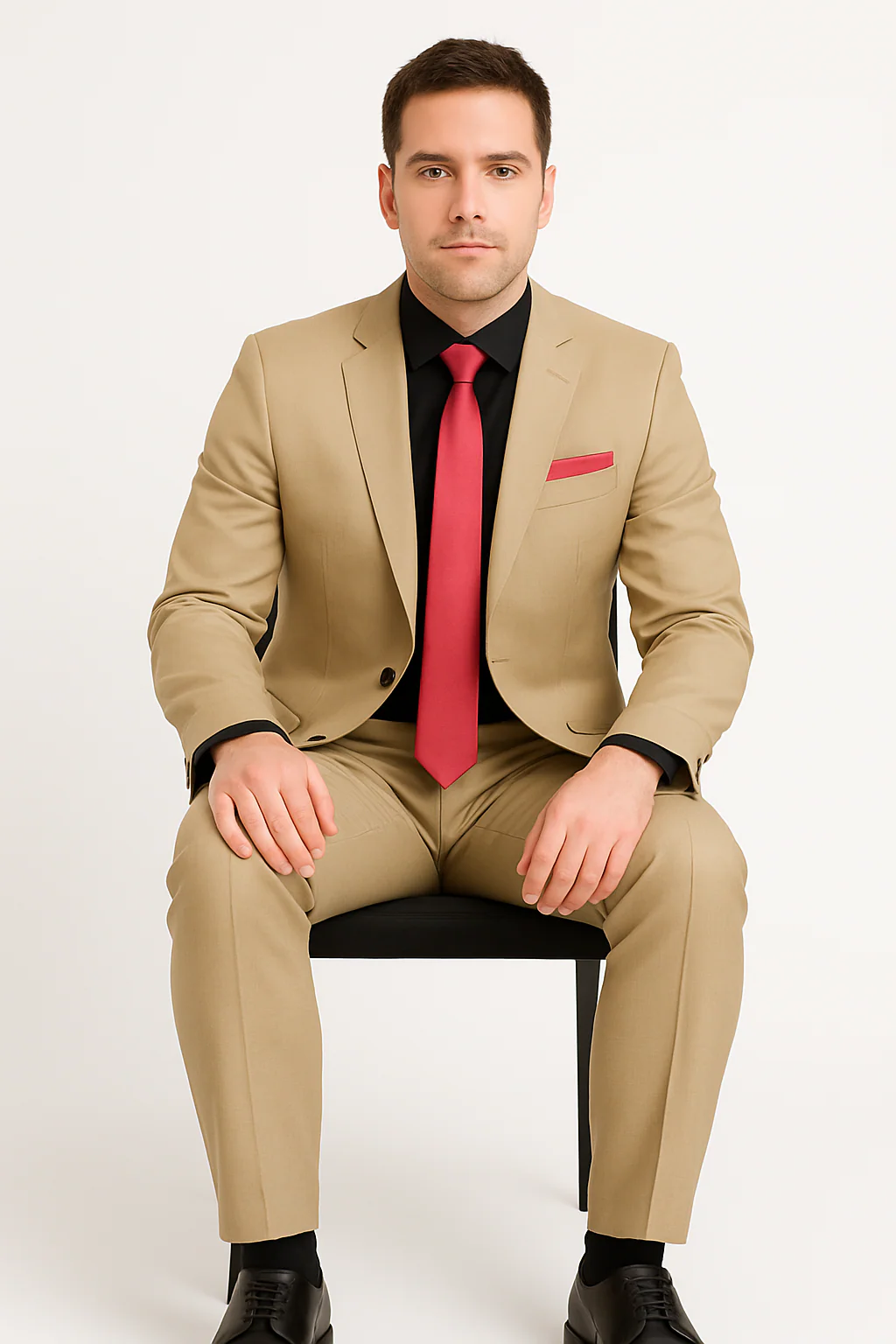 Vitali Brand Suits - 2 Button Suit Slim Fit Sharkskin Textured Pattern Tapered Fit With Vent Sand Online Discount Fashion Sale - Image 4