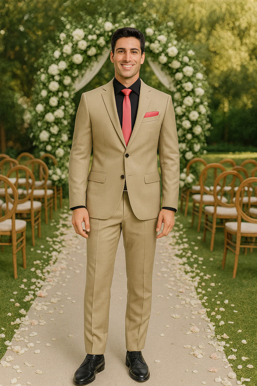 Vitali Brand Suits - 2 Button Suit Slim Fit Sharkskin Textured Pattern Tapered Fit With Vent Sand Online Discount Fashion Sale - Image 5