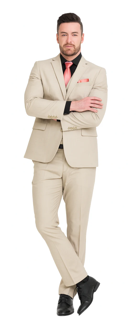 Vitali Brand Suits - 2 Button Suit Slim Fit Sharkskin Textured Pattern Tapered Fit With Vent Sand Online Discount Fashion Sale - Image 7