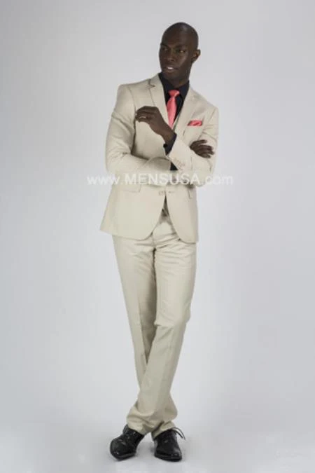 Vitali Brand Suits - 2 Button Suit Slim Fit Sharkskin Textured Pattern Tapered Fit With Vent Sand Online Discount Fashion Sale - Image 8