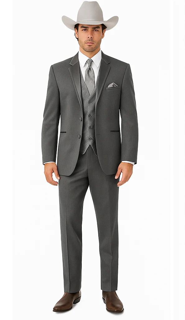 2 Button Trim Tuxedo in Grey Suit - Country Wedding Suits
