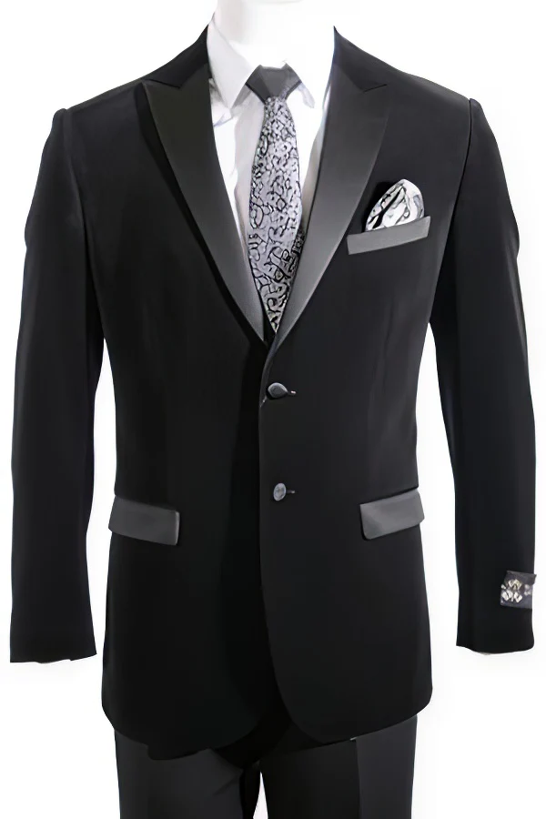 2 Button Velvet ~ Men'S Blazer With Satin Lapel Side Vent Black