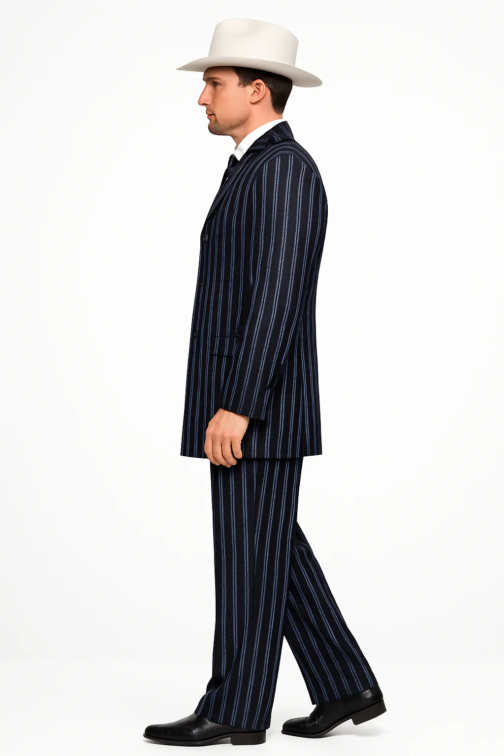 2020 New Formal Style Men's Dark Navy Blue High Fashion Bold Pronounce White Pi Suit - Image 4