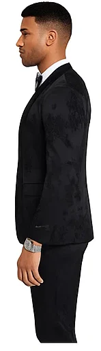 2026 Floral Mens 3PC Suit w/ Double Breasted Prom Vest by Tazzio, Black Black Prom Tuxedos