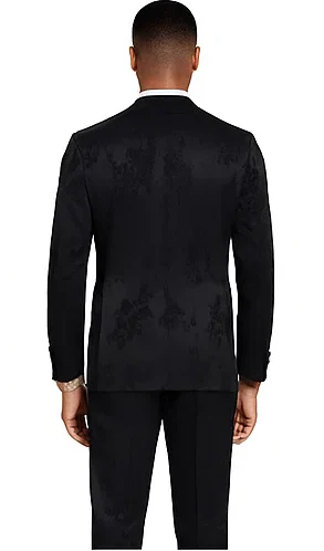 2026 Floral Mens 3PC Suit w/ Double Breasted Prom Vest by Tazzio, Black Black Prom Tuxedos - Image 2