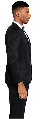 2026 Floral Mens 3PC Suit w/ Double Breasted Prom Vest by Tazzio, Black Black Prom Tuxedos - Image 3