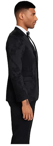 2026 Floral Mens 3PC Suit w/ Double Breasted Prom Vest by Tazzio, Black Black Prom Tuxedos - Image 5
