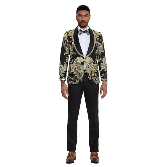 2026 Prom Special Black Paisley 2pc Mens Suit by Tazzio - Image 3