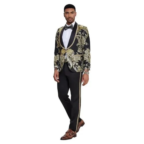 2026 Prom Special Black Paisley 2pc Mens Suit by Tazzio - Image 5