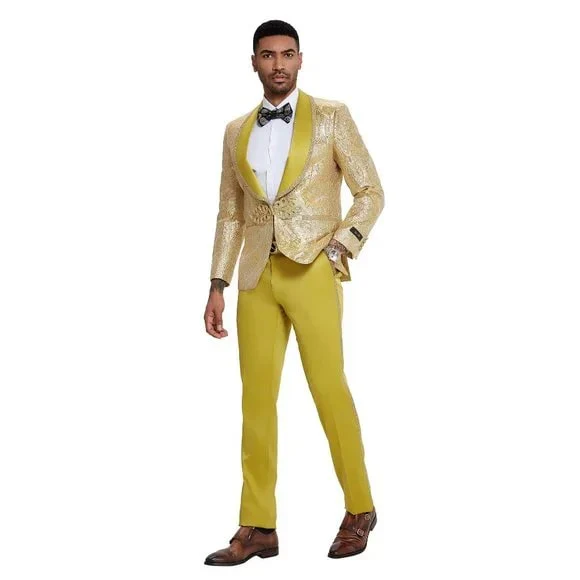 2026 Prom Special Mustard Paisley 2pc Mens Suit by Tazzio - Image 2