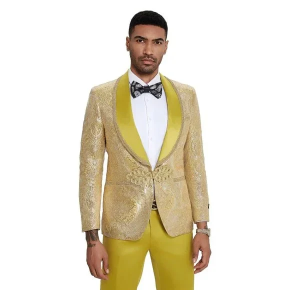 2026 Prom Special Mustard Paisley 2pc Mens Suit by Tazzio - Image 3