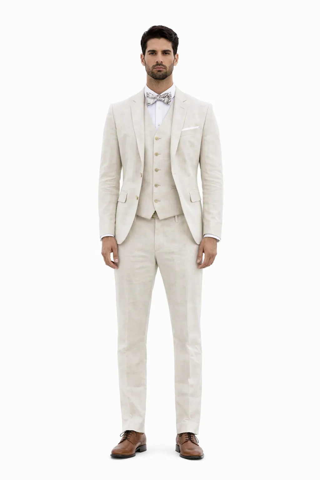 3 Piece Linen Suit - Ivory Mens Suit - Vested summer Suit - Image 2