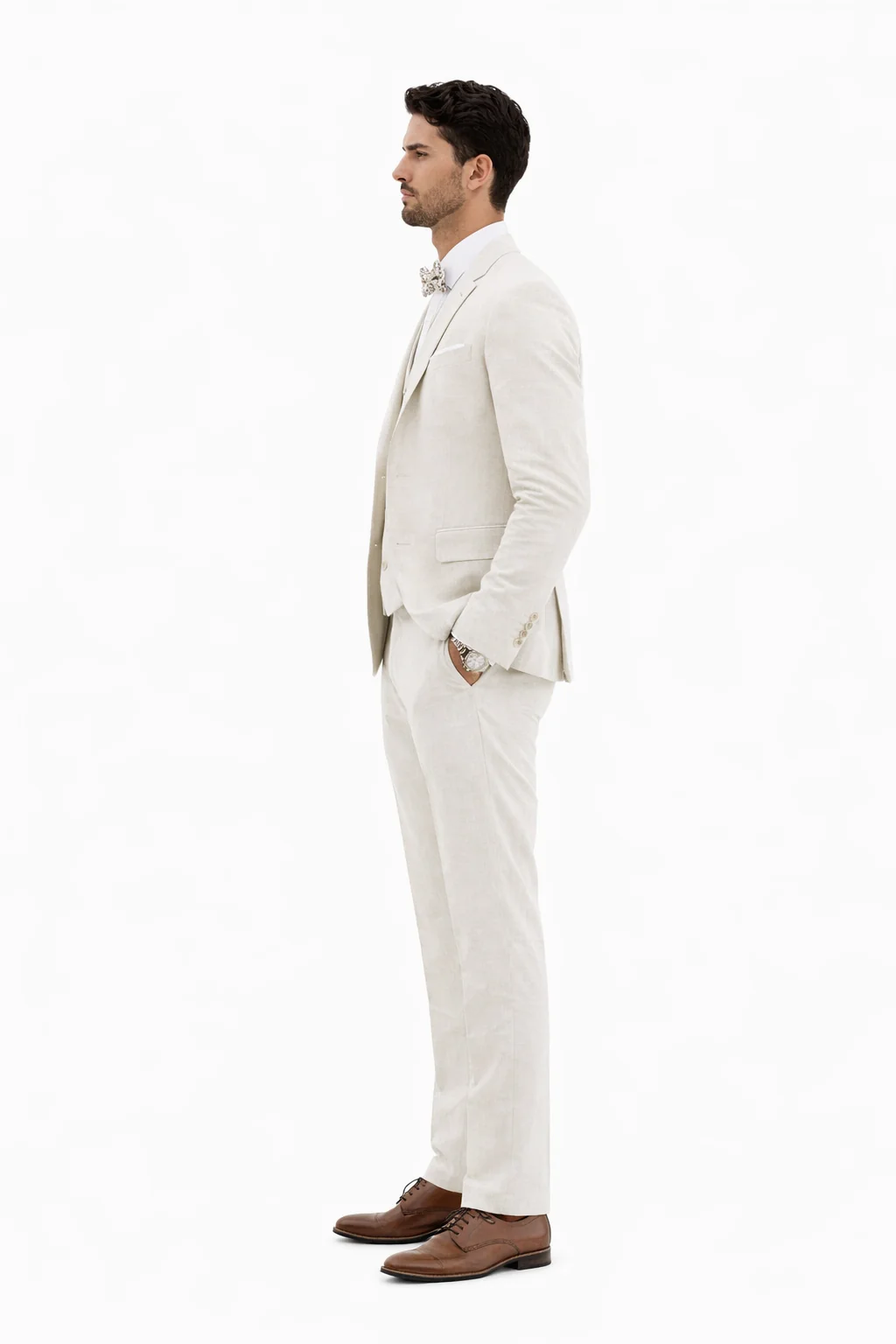 3 Piece Linen Suit - Ivory Mens Suit - Vested summer Suit - Image 4