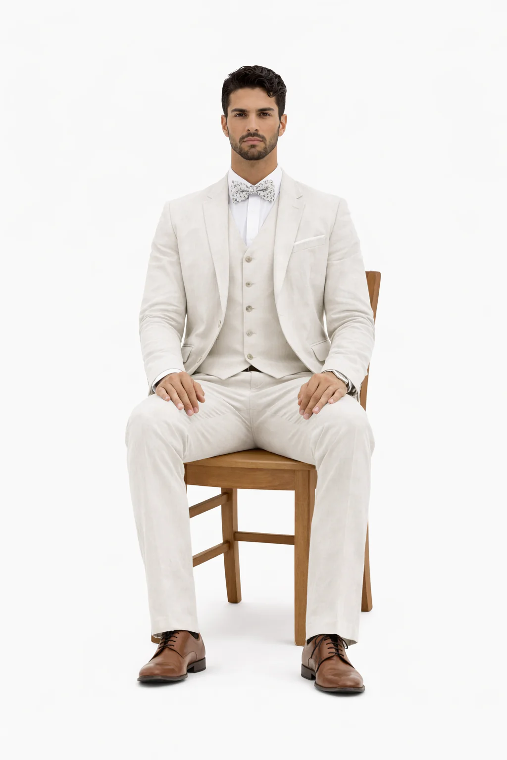 3 Piece Linen Suit - Ivory Mens Suit - Vested summer Suit - Image 5
