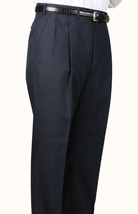 45% Worsted Wool Navy Somerset Pleated Slacks / Dress Pants Trouser Unhemmed Unfinished Bottom