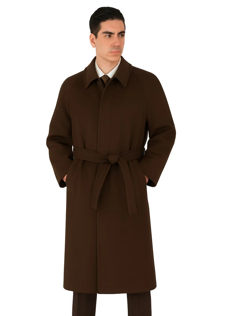 48 inch Men's Dress Coat belted Long Men's Dress Topcoat - Winter coat ~ Men's Overcoat Four Button Coat With An 18 Inch